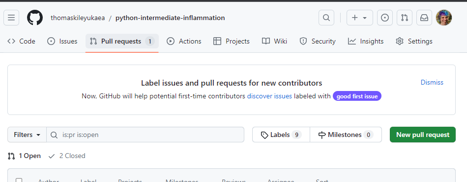 GitHub pull requests tab