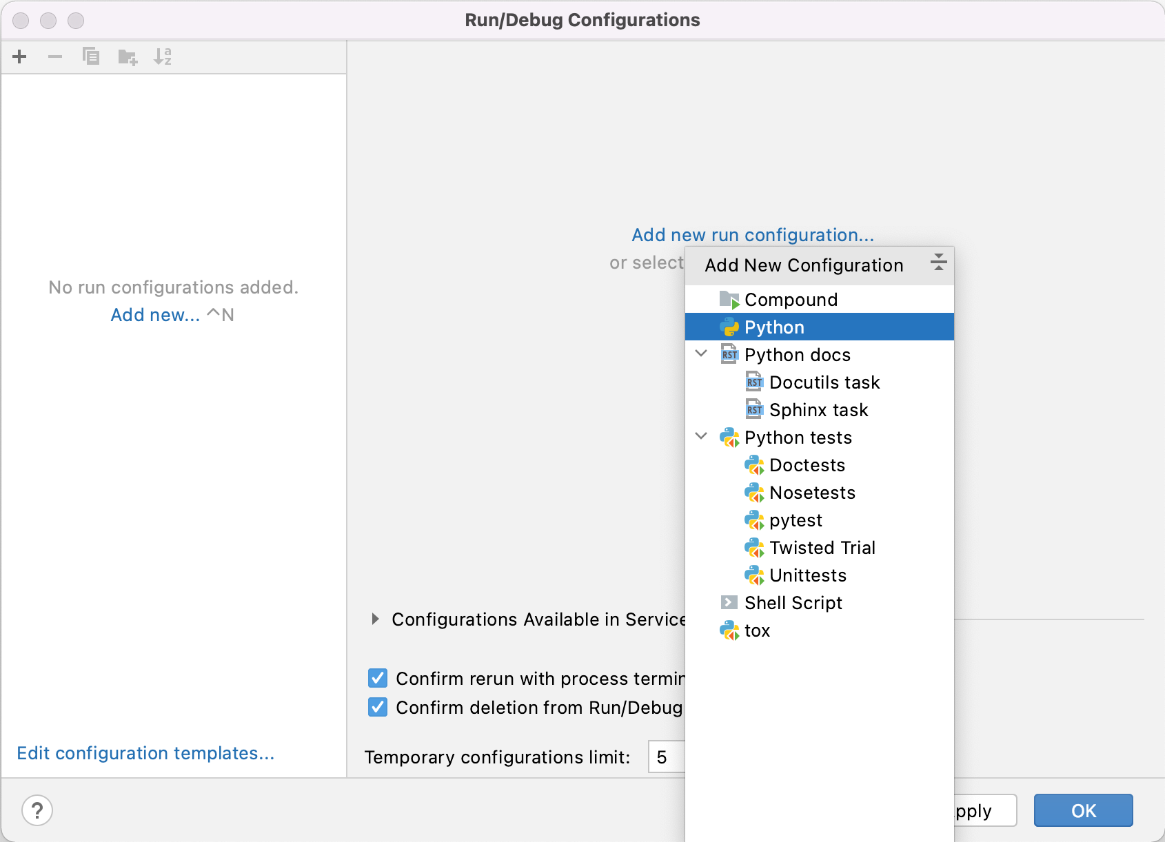 Adding a Run Configuration in PyCharm