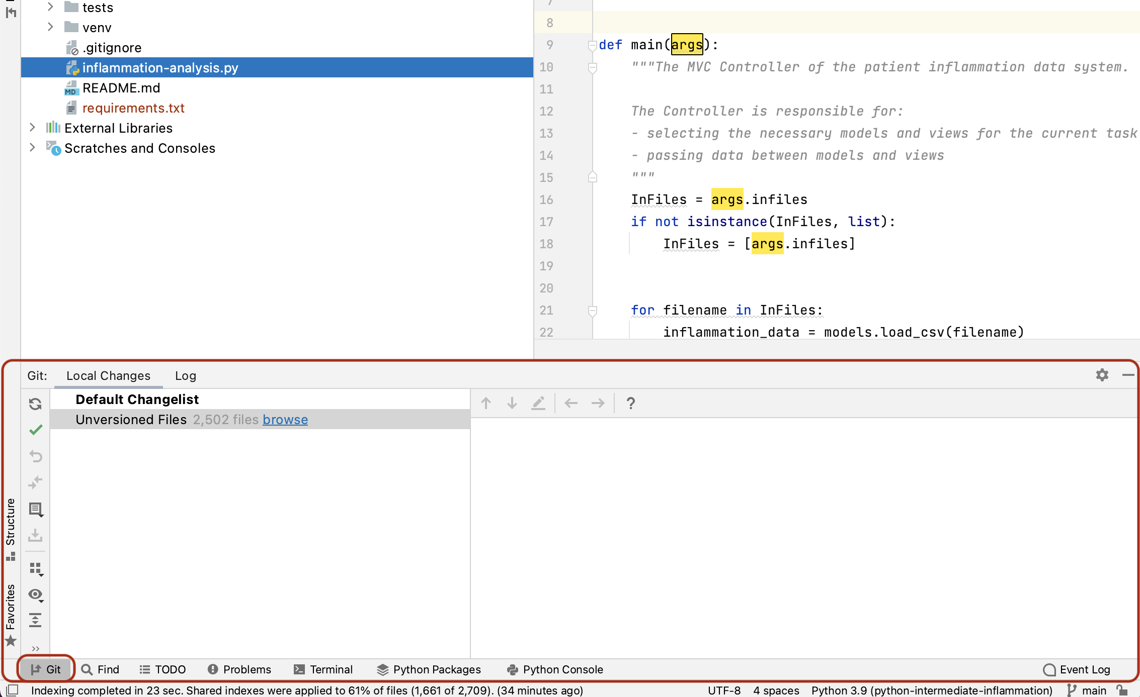 Version Control Functionality in PyCharm