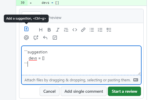 Adding a suggestion to a pull request